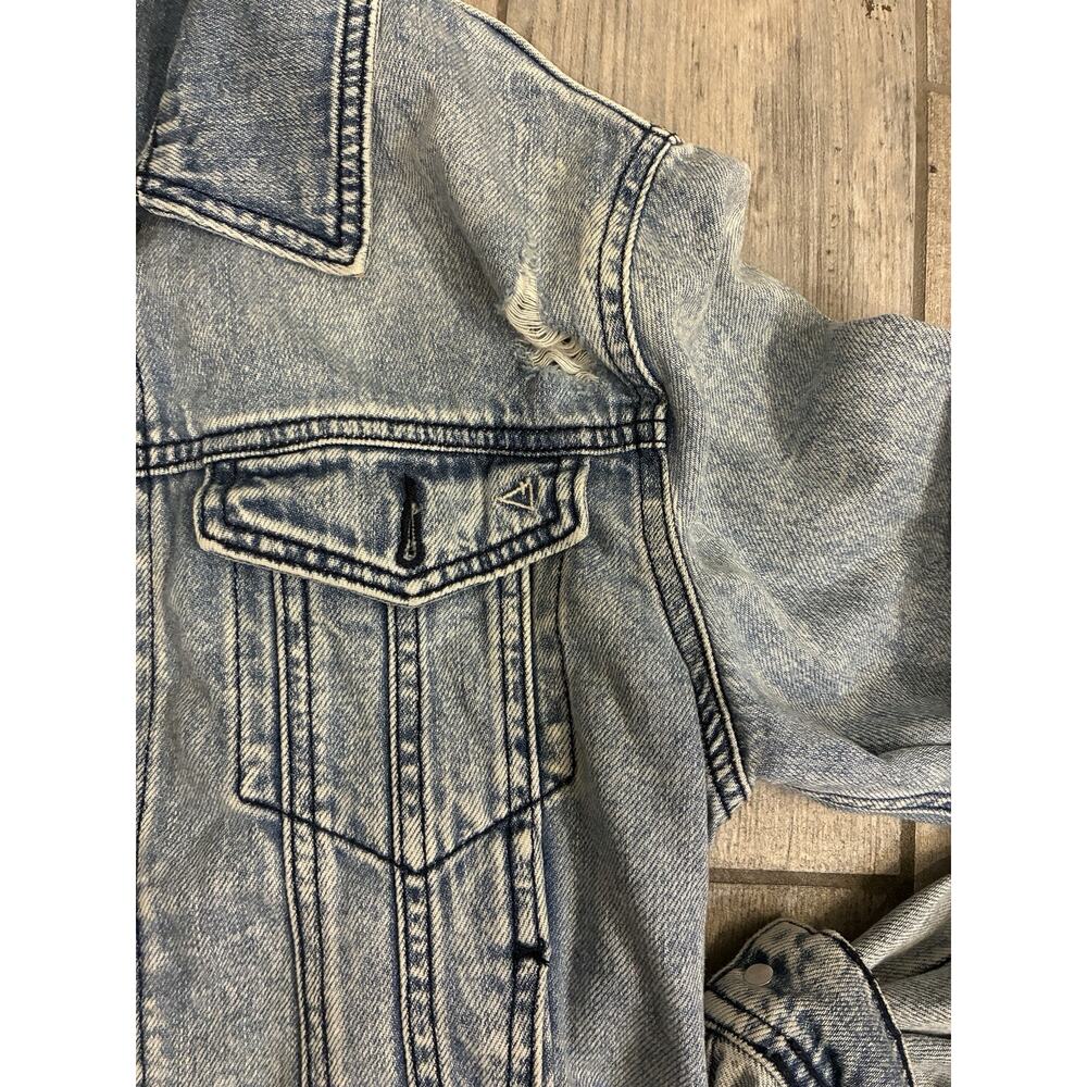 Hidden Jeans Distressed Cropped Soft Denim Jacket Light Wash Raw Hem Large - Picture 6 of 12